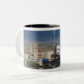 Elevated town view and Hotel Marques de Riscal Two-Tone Coffee Mug (Front Left)