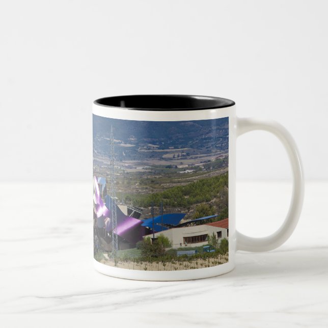 Elevated town view and Hotel Marques de Riscal Two-Tone Coffee Mug (Right)