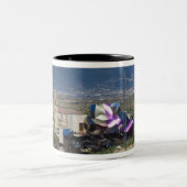 Elevated town view and Hotel Marques de Riscal Two-Tone Coffee Mug (Center)