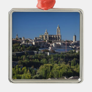 Elevated town view with the Segovia Cathedral Metal Ornament