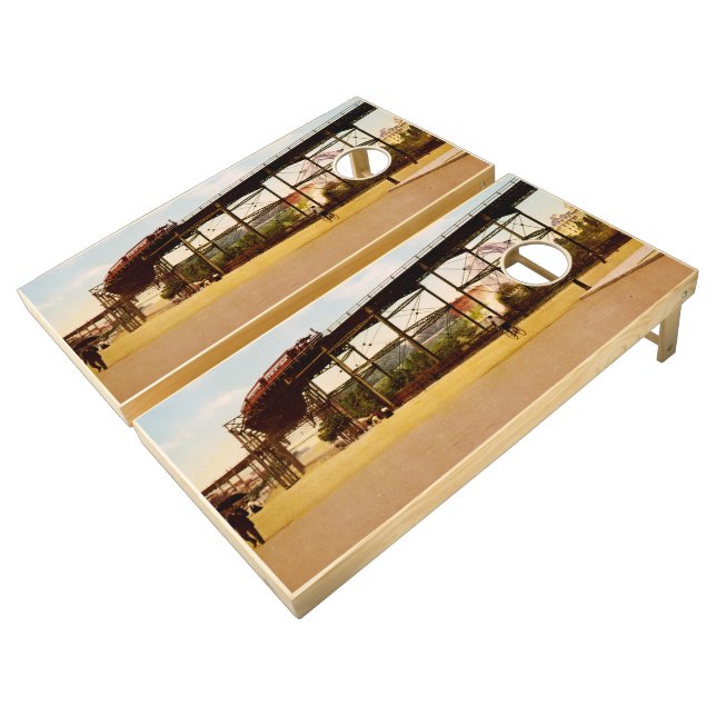 Elevated Train at 110th Street NYC Photo-Print Cornhole Set (Angled)