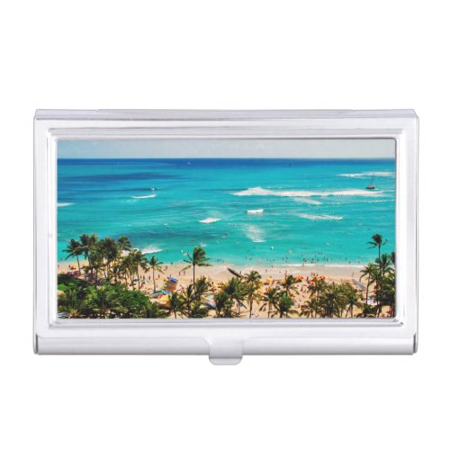 Elevated View Of Waikiki Beach Scene Honolulu 2 Business Card Case