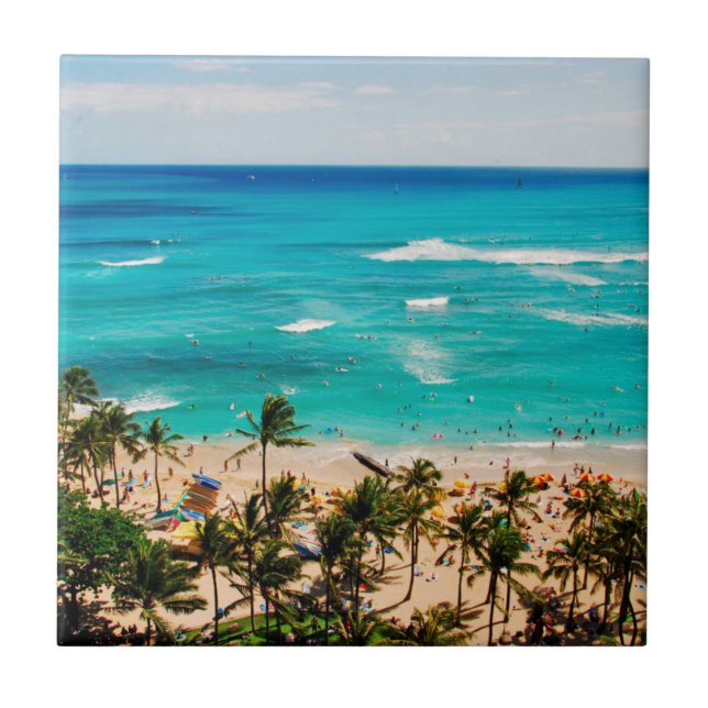 Elevated View Of Waikiki Beach Scene, Honolulu 2 Ceramic Tile (Front)
