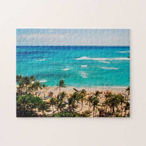 Elevated View Of Waikiki Beach Scene Honolulu 2 Jigsaw Puzzle