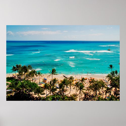 Elevated View Of Waikiki Beach Scene Honolulu 2 Poster
