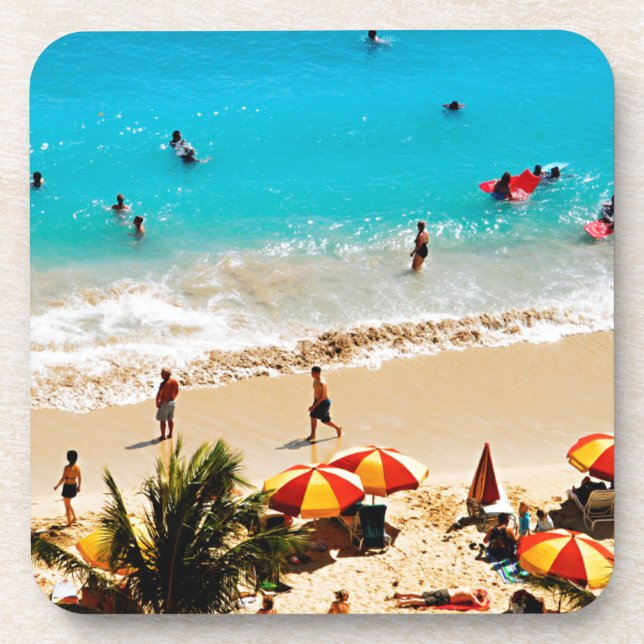 Elevated View Of Waikiki Beach Scene, Honolulu Drink Coaster (Front)