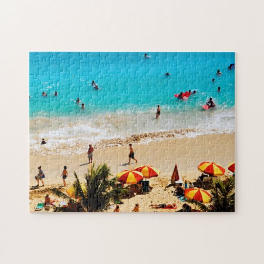 Elevated View Of Waikiki Beach Scene, Honolulu Jigsaw Puzzle