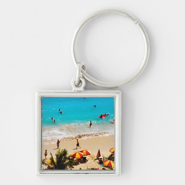 Elevated View Of Waikiki Beach Scene, Honolulu Keychain (Front)