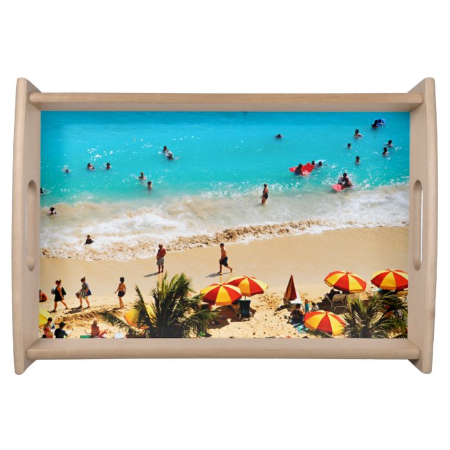 Elevated View Of Waikiki Beach Scene, Honolulu Serving Tray (Front)
