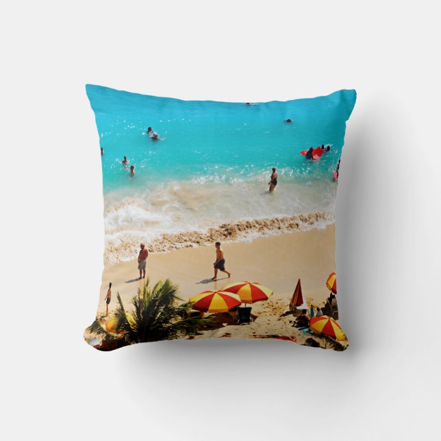 Elevated View Of Waikiki Beach Scene, Honolulu Throw Pillow (Front)