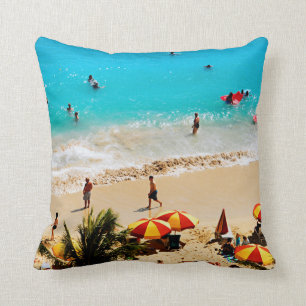 Elevated View Of Waikiki Beach Scene, Honolulu Throw Pillow