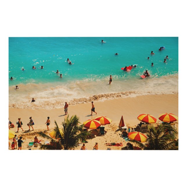 Elevated View Of Waikiki Beach Scene, Honolulu Wood Wall Decor (Front)