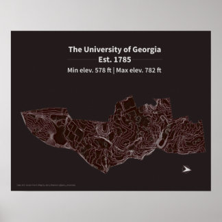 Elevation map of the University of Georgia campus Poster