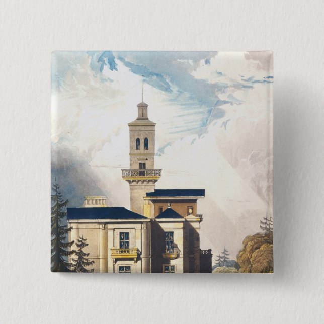 Elevation of an Italian Villa or Hunting Lodge Pinback Button (Front)