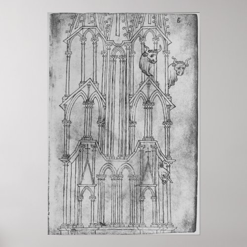 Elevation of the tower of Laon Cathedral Poster