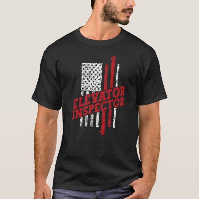 Elevator Inspector Technician US American Flag Dis T-Shirt (Front)