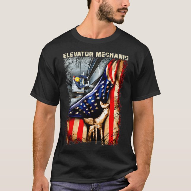 Elevator Mechanic American Flag Premium T-Shirt (Front)