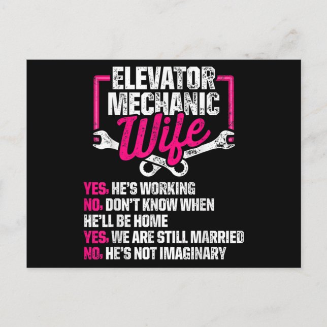 Elevator Mechanic Maintenance Wife Technician Postcard (Front)