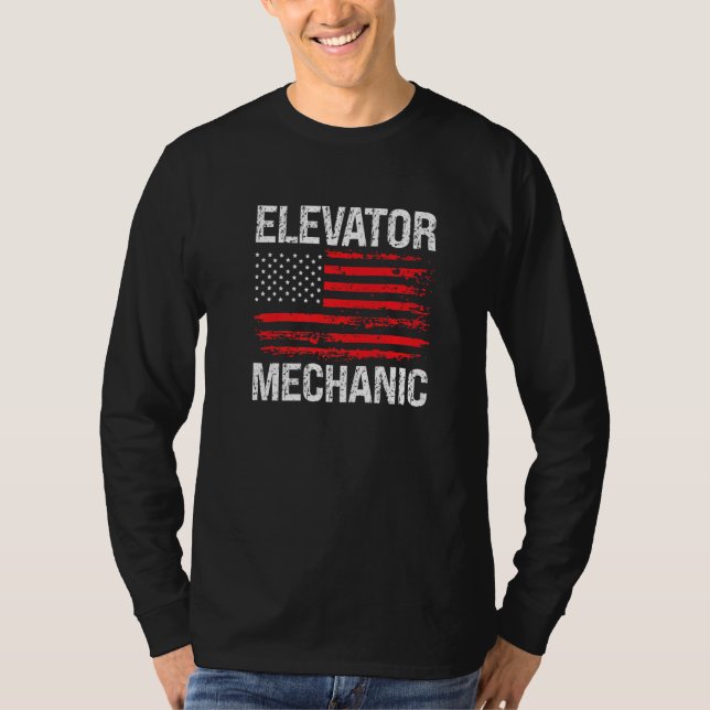 Elevator Mechanic Technician US American Flag Dist T-Shirt (Front)
