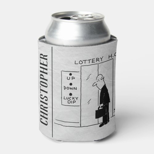 Elevator or Lift in a Lottery Headquarters Cartoon Can Cooler