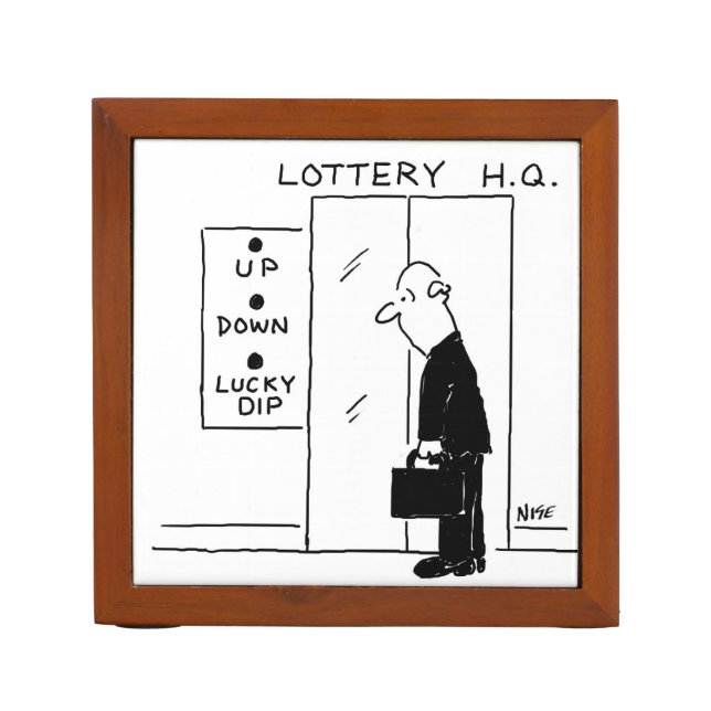 Elevator or Lift in a Lottery Headquarters Cartoon Desk Organizer (Front)
