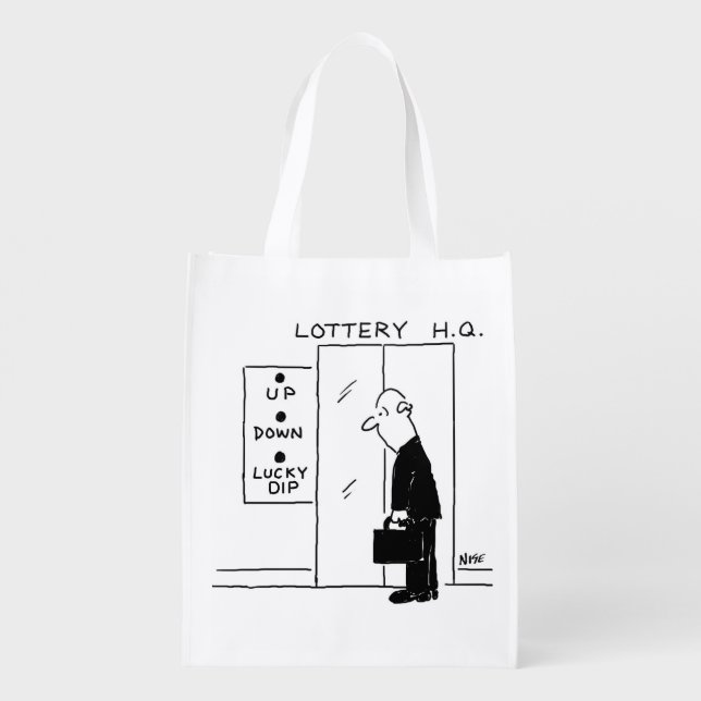 Elevator or Lift in a Lottery Headquarters Cartoon Grocery Bag (Back)