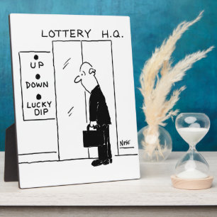 Elevator or Lift in a Lottery Headquarters Cartoon Plaque