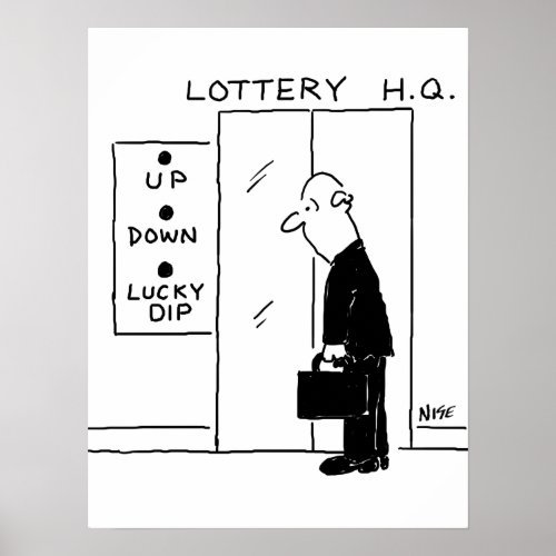 Elevator or Lift in a Lottery Headquarters Cartoon Poster
