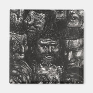 Eleven grotesque faces magnet