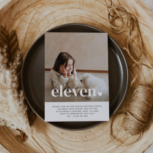 Eleven Heart Photo Birthday Invitation 