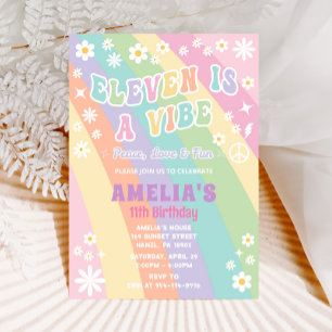Eleven is a Vibe Birthday Invitation Groovy Card
