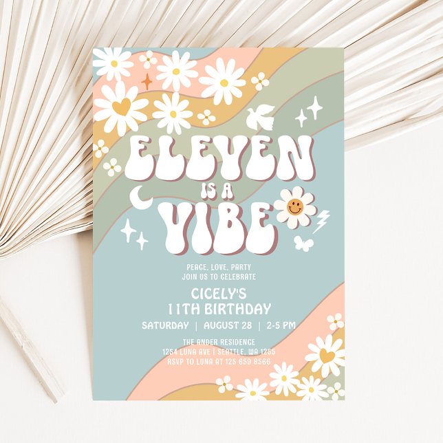 ELEVEN is a Vibe Daisy Hippie 70s Retro Birthday Invitation (Creator Uploaded)