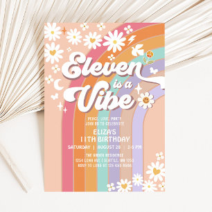 Eleven is a Vibe Daisy Rainbow Groovy Birthday Invitation