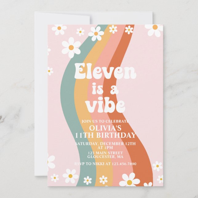 Eleven is a Vibe groovy rainbow 11th birthday Invitation (Front)