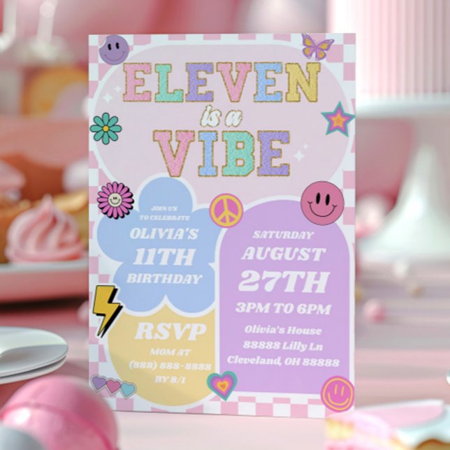 Eleven Is A Vibe Preppy Patch 11th Birthday Party Invitation (Creator Uploaded)
