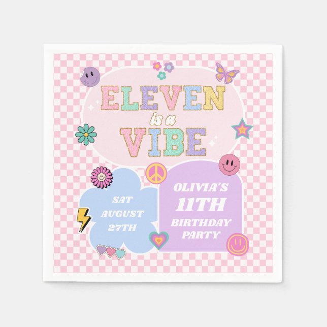 Eleven Is A Vibe Preppy Patch 11th Birthday Party Napkins (Front)