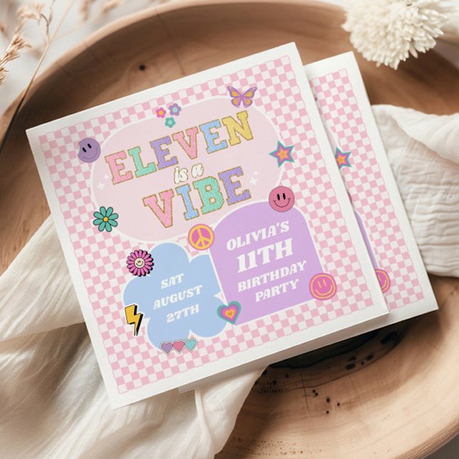Eleven Is A Vibe Preppy Patch 11th Birthday Party Napkins (Creator Uploaded)