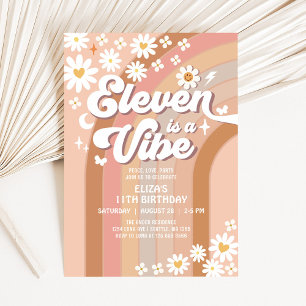 ELEVEN is A Vibe Rainbow Hippie 70's Birthday Invitation