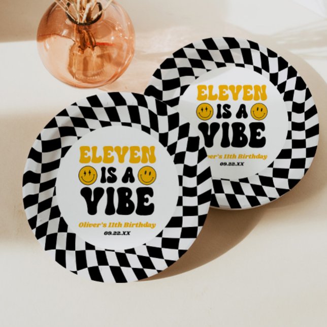 Eleven Is A Vibe Retro 11th Birthday Party Paper Plates (Creator Uploaded)