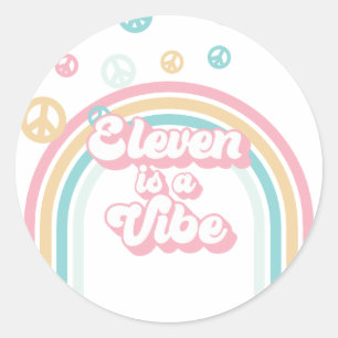 Eleven is a Vibe Retro Summer Rainbow Classic Round Sticker