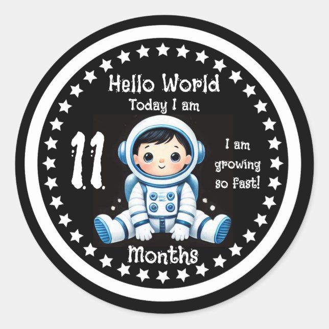 Eleven months baby milestone Astronaut  Classic Round Sticker (Front)