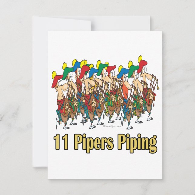 eleven pipers piping  11th day of christmas holiday card (Front)