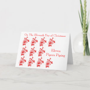 Eleven Pipers Piping Christmas Bagpipes Holiday Card