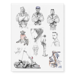 Eleven shady CharactorsIn Black & White Temporary Tattoos