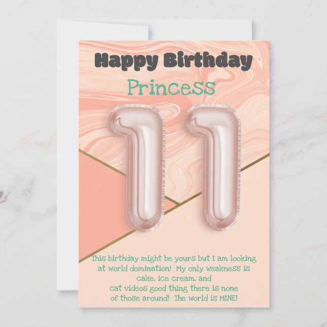 Eleven year old girls Happy Birthday card (Front)