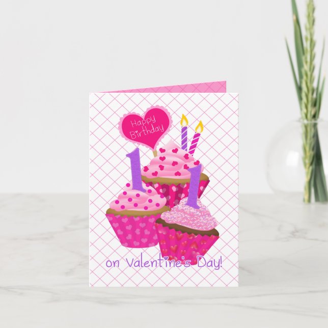 Eleven Years Old Valentine's Day Birthday for Girl Card (Front)