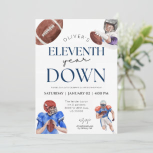 Eleventh year down football theme boy birthday invitation