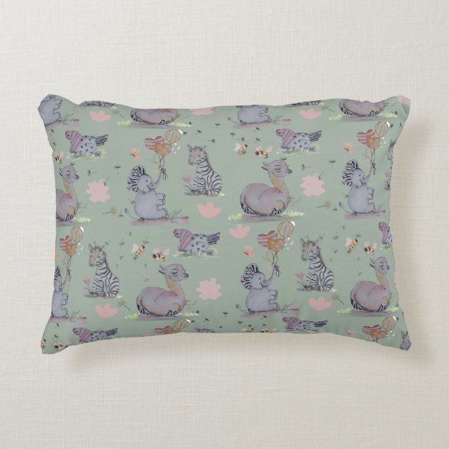"Eleze Elephant & Polka Hen" Boganhues Accent Pillow (Front)