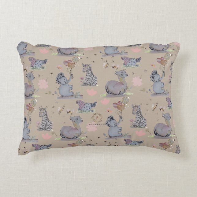"Eleze Elephant & Polka Hen" Boganhues Accent Pillow (Front)