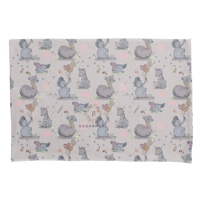 "Eleze Elephant & Polka Hen" Boganhues Blanket Pillow Case (Front)